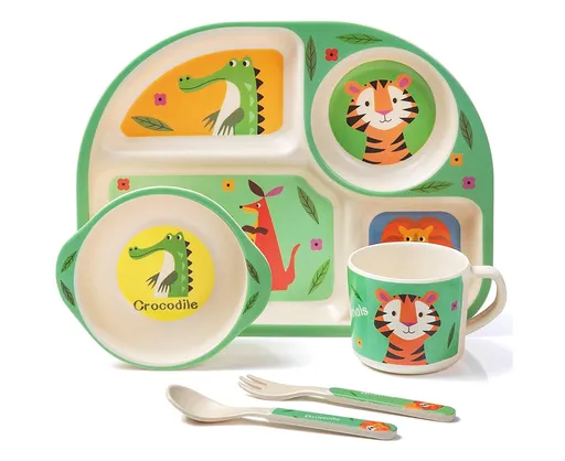 Bamboo Babies tableware set, 5-piece tableware set plate, bowl, spoon, fork, cup, recycled natural material bpa free