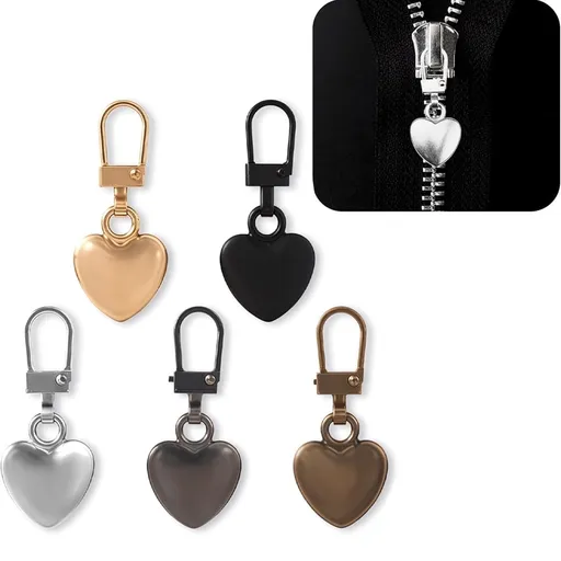 Multicolor Zipper Pull Replacement, Heart Shaped Metal Zipper Pull Tabs Decorative,Charm Detachable Metal Zipper Pulls Repair Kits for Purse Handles/Luggage/Backpacks/Coats/Jackets(5 Color) Multi-color