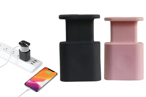 Silicone Charger Protector with Cord Wrap for Apple Phone 18W/20W Charger -Black & Pink