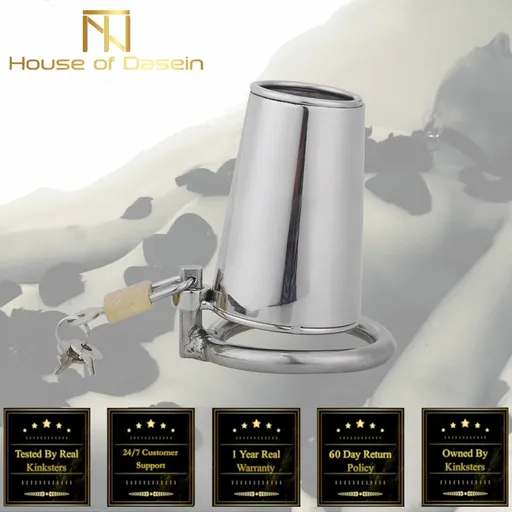 House Of Dasein Stainless Steel Solid Cage Chastity Device Padlock Cock Ring Bdsm Fetish - 50Mm
