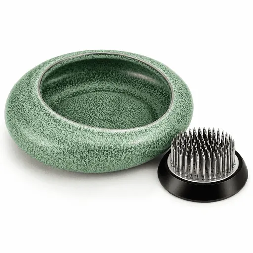 Flower Frog Vase Kit with Kenzan - Ceramic Ikebana Vase for Flower Arrangement, Water Drop Design Bowl, Japanese Style Floral Holder for Home Decor