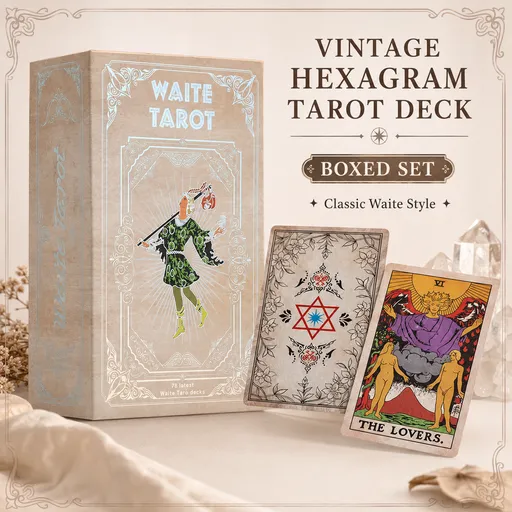 Vintage Hexagram Tarot Deck Boxed Set Waterproof PVC Plastic 78-Card Waite Tarot Cards, Classic Divination Oracle Deck, Retro Hexagram Storage Box, Durable Collectible Gift for Tarot Readers
