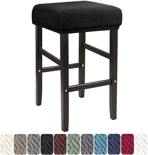 Bar Stool Covers 4 Pack Stretch Washable Rectangle Saddle Stool Slipcovers for Counter and Vanity Stools White, Black