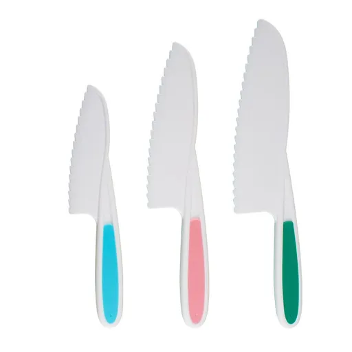 Kids Plastic Knife Set, Toddler Kitchen Baking Knife,3 Pcs Safe Cooking Knife for Cooking and Cutting Fruits, Bread,Lettuce