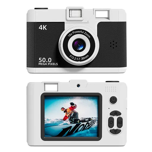 Compact 4K Digital Camera - 50MP, 16x Zoom, 2.4-inch IPS Screen, WiFi & Fill Light - Retro CCD Style(black)