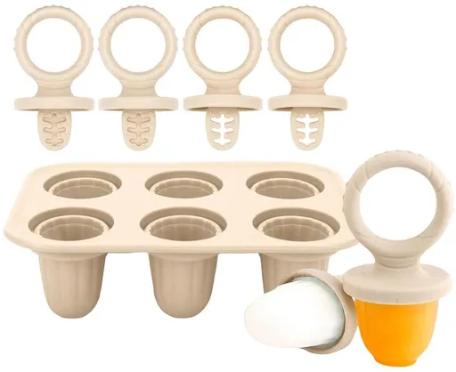 6 Pcs Silicone Ice Pop Molds with Sticks, Baby Food Freezer Tray, Beige, for Toddlers