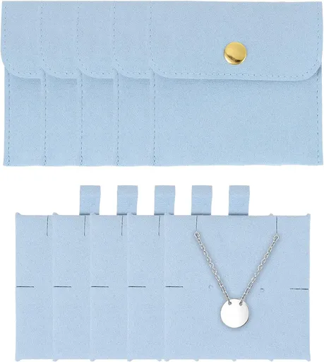 5 Pcs Microfiber Jewelry Pouches with Insert Pad, 8 x 8cm Snap Button Jewelry Velvet Gift Bags Organizer for Rings Necklace Bracelet, Light Blue