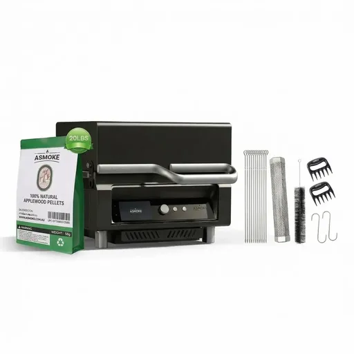 ASMOKE Essential Smart Portable Wood Pellet Grill & Pitmaster Accessory Bundle - Includes 10x Skewers, Heavy-Duty Meat Claws, Smoke Tube & 20lb Applewood Pellets