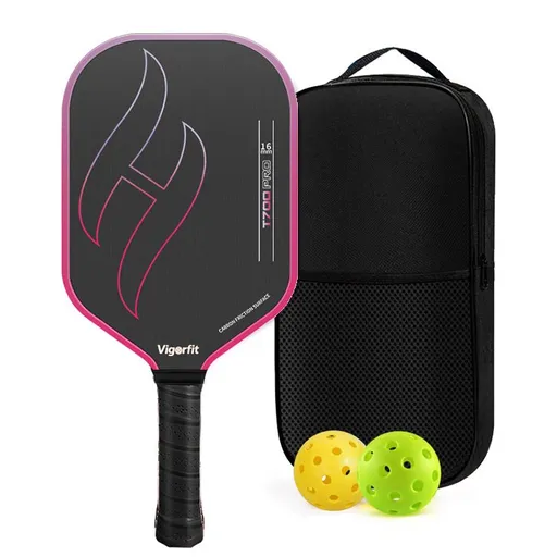 T700 Carbon Fibre Textured Pickleball Set - Black & Red Lightweight Pro Paddle with 2 Balls and Carry Bag for Outdoor Training and Recreational Play