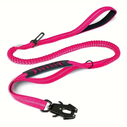 Bungee Dog Leash with Frog Snap Hook - Heavy Duty Elastic Training Lead for Medium Large Dogs - Shock Absorbing Anti-Pull Walking Leash - Pink