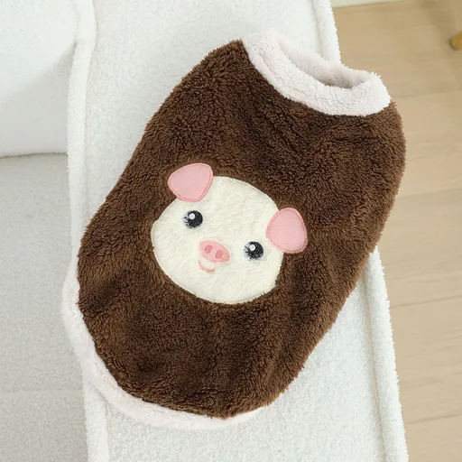 Dog Vest Fleece Winter Warm Pet Clothing Happy piggy style [coffee color] S [recommendation 1.0-2.5kg ]