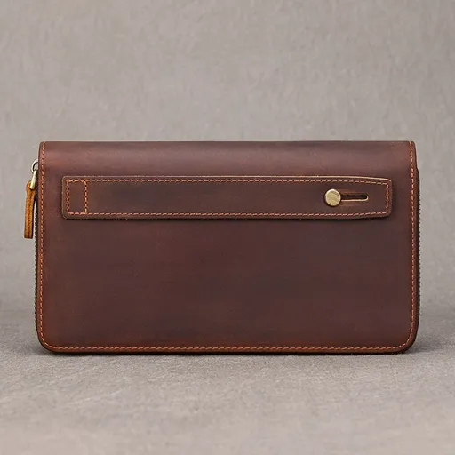 Vintage Crazy Horse Leather Long Wallet Clutch, Top-Grain Cowhide Ultra-Light Large Capacity, Men's Business Casual Purse.(brown)