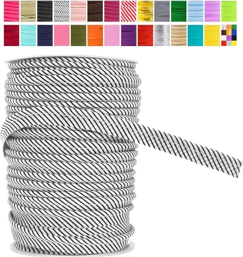Black White Plaid Maxi Piping Bias Tape with Welting Cord - 1/2 Inch Upholstery Piping Trim for Sewing, Cushions, Slipcovers, and DIY Decor - 55 Yards Lip Cord Trim