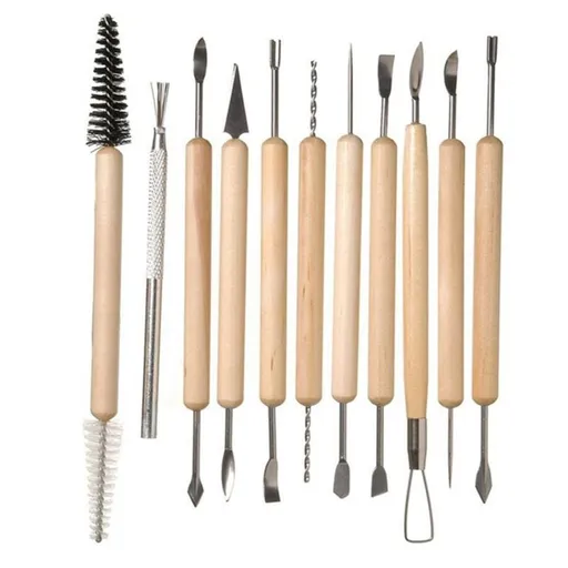 11 Pcs Pottery & Clay Sculpting Tools, Double-Sided, Ceramics Tools Smooth Wooden Handles for Trimming, Embossing Pattern.