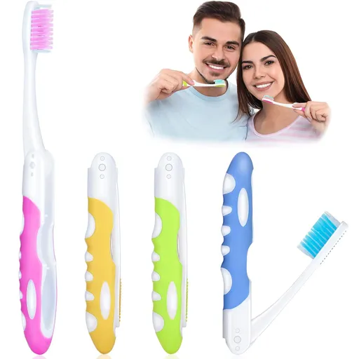 4 Pieces Folding Travel Toothbrush Portable Soft Toothbrush with Soft Bristles Brushes for Sensitive Gums