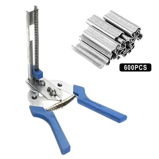 600 Clip M Type Nail Ring Pliers Kit, Automatic Cage Building Tool for Chicken Coops Fences and Wire Mesh, Blue
