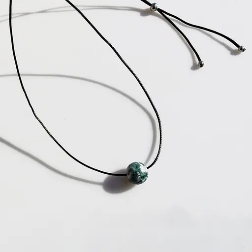 Beaded Necklace Vintage Geometric Natural Stone Pendant Adjustable Black Rope Unisex Boho Jewelry Blue Point Stone