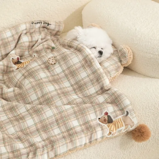 Plaid Puppy Premium Soft Fleece Dog Bed Mat/Quilt (M Size 60 x 40 CM) - All-Season Reversible Warm Cat Nap Pad