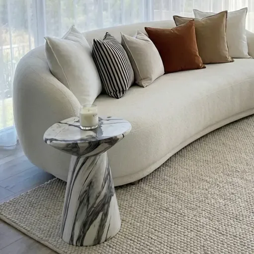 Side Table Organic Pedestal Form Matte Panda Marble Finish 40cm x 35cm x 50cm