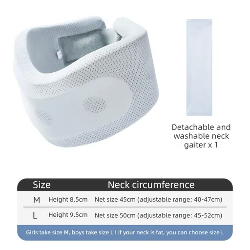 Light Blue Adjustable Cooling Jelly Core Neck Brace with Washable Cover - 3D Hollow Cervical Collar for Posture & Forward Head Correction (M Size)