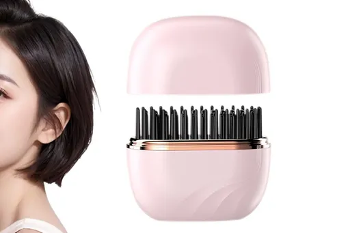 Mini Hair Straightener Rechargeable Wireless Portable Hair Comb for Women - Pink