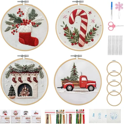 Christmas Embroidery KIT,Adults Kids DIY Handmade,Hand Embroidery Starter Kits with Stamped Embroidery Pattern,for Christmas Embroidery Kits for Adults Beginners Starter