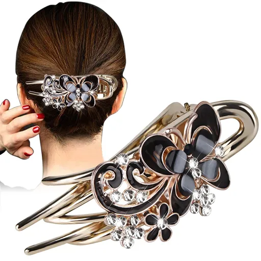 Sparkling Crystal Stone Braided Hair Clips, Braided Fancy Hair Clips Clearly Flower Butterfly Rhinestone Hair Clips