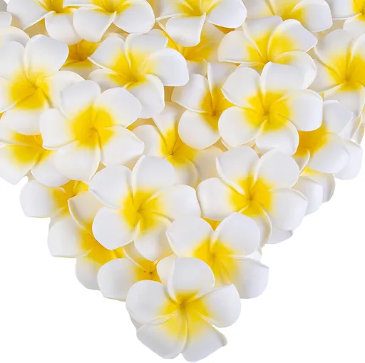 50PCS 2.7" Foam Plumeria Flower Heads, Tropical Artificial Hawaiian Frangipani for Hair Hat Wreath, DIY Crafts, Spring Wedding Decor