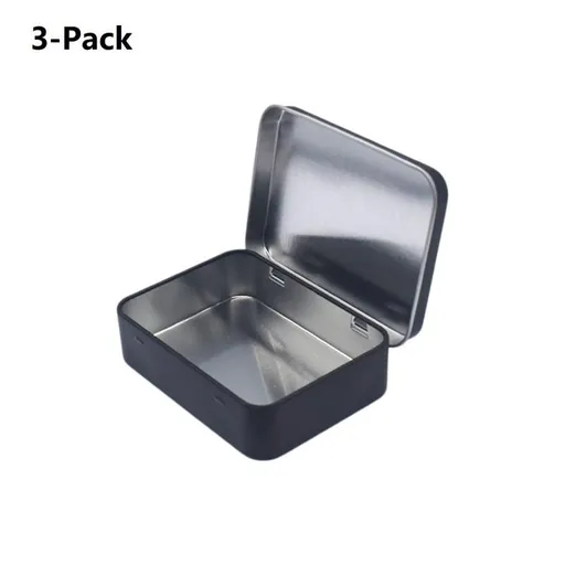3-Pack Black Portable Metal Storage Box for Cotton Swabs and Coins – Compact and Portable (95x70mm), Durable Storage Accessory