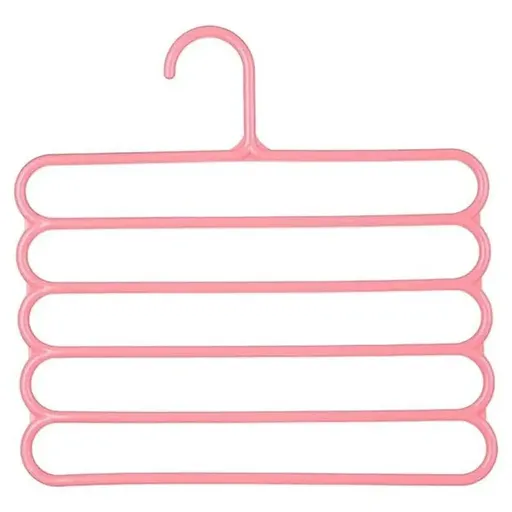 5pcs 5 Tier Trouser Rack Multifunctional Hanging Wardrobe Scarf Tie Hanger Set - Pink