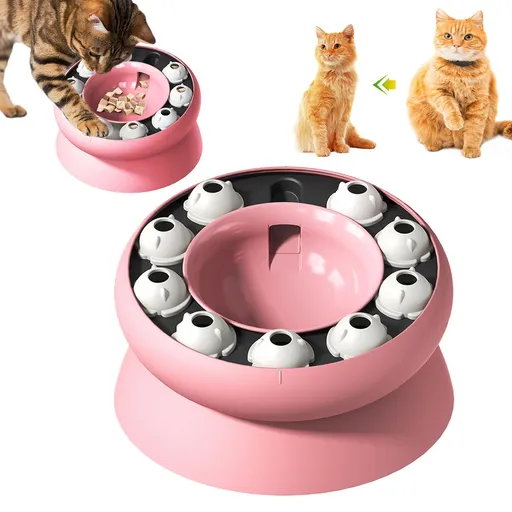 Cat Slow Feeder, Raised Cat Dog Food Bowls with Stand,Cat Puzzles Feeder Rotating Slow Feeder,Non-Slip Food Bowls Slow (Pink)