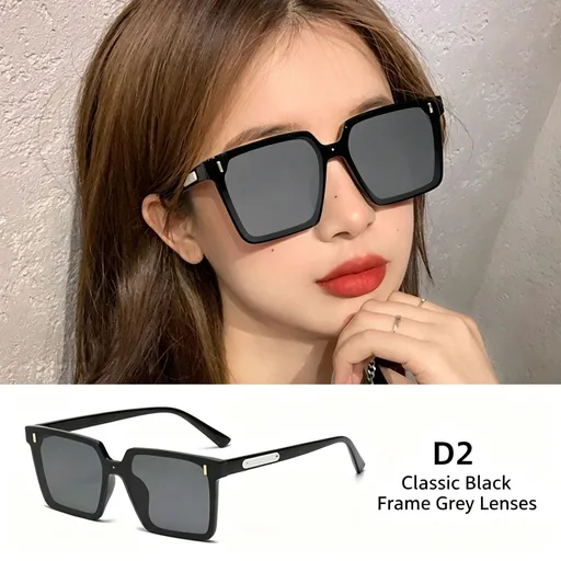 D2 Black Frame Gray Lens | UV400 Wide Frame Sunglasses | Christmas Face-Contouring Gift | Broad Frame Slimming Effect Sun Glasses