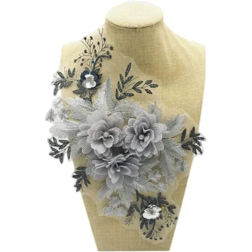 Three Dimensional Flower Patch Handmade Lace Pearl Decor for Clothing, Fabric Pearl Plastic Lace Hole Filling Decorative, for Pants Crafts Sewing