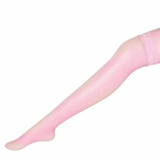 House Of Dasein Thigh High Lace Top Fishnet Stockings Sexy Lingerie Erotic Hosiery - Pink