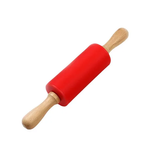 1 Piece Mini Silicone Rolling Pin, non stick dough roller with wooden handles for cookies pastry fondant and crafts, Sky Blue, 8.86 inches