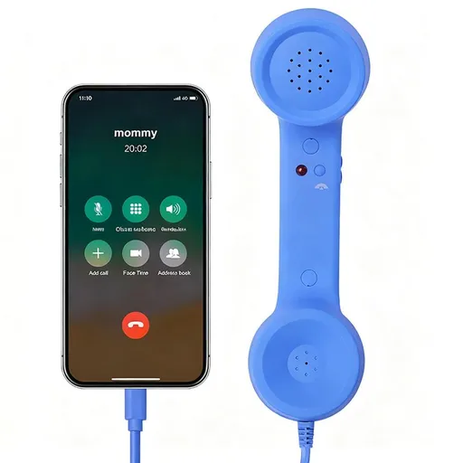 Handheld Retro Wired Telephone Handset with Microphone for Smartphones PC Blue