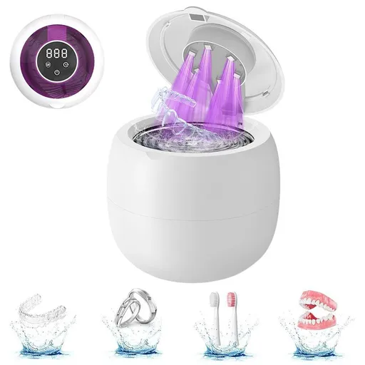 Ultrasonic Retainer Cleaner Machine 45kHz Ultrasonic Dentures Cleaner for Night Guards Braces Aligner White