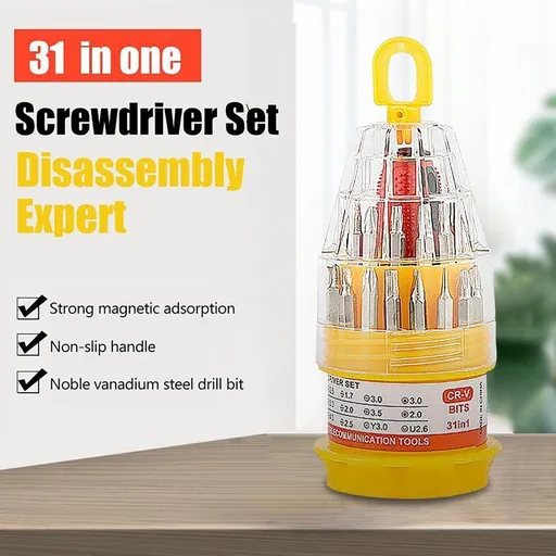 31 in 1 Screwdriver Set Precision Magnetic Repair Tool Kit Carbon Steel Portable Storage Box Non Slip Handle for Electronics Eyeglass Watch Home DIY Maintenance