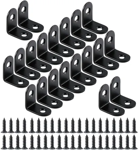 20PCS Small L Brackets, Black Iron Corner Mount Brackets with 40 Screws, Rust Resistant, Easy to Install, Multi-Purpose