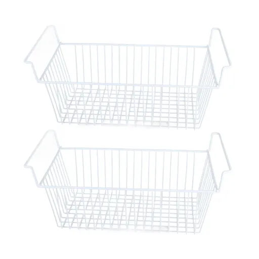 2Pcs Freezer Organizer Bins Steel Wire Large Capacity Strong Bearing Freezer Basket with Handle for Closet Countertops 56.5 X 25.2 X 24cm / 22.2 X 9.9 X 9.4in (L X W X H) with 7cm / 2.8in Handle