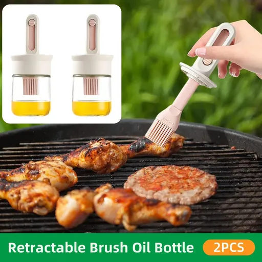 2pcs Glass Oil Bottles with Silicone Brush for Kitchen Cooking Oil Dispenser Set