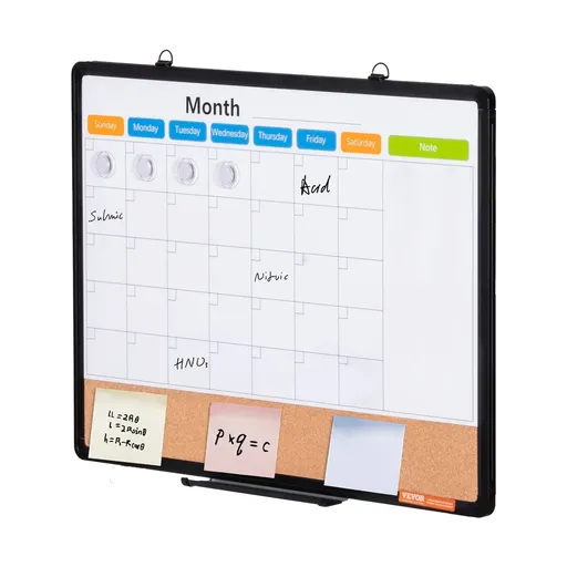 24x 18 Monthly Calendar Whiteboard & Cork Board Combo with Aluminum Frame 2-in-1 Magnetic Dry Erase Bulletin Board for