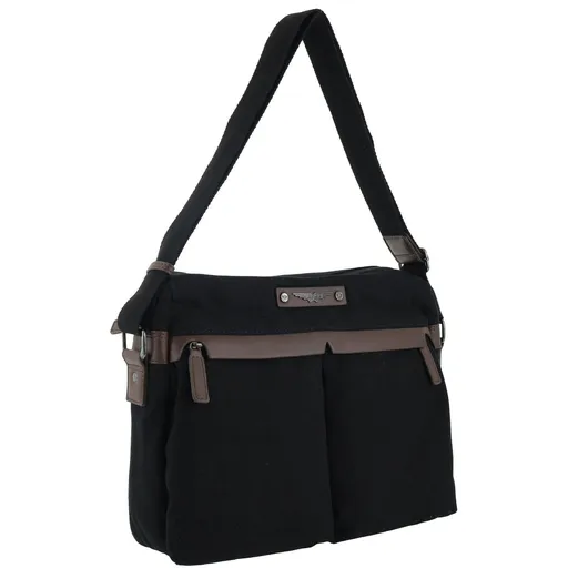 POLICE Wings Canvas Mens Messenger Business Bag w/ Laptop Computer Section in Black