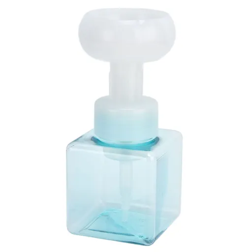 250ml Foaming Bottle PETG Plastic Flower Foam Dispenser Square Bottles for Cosmetic PackagingTransparent Blue