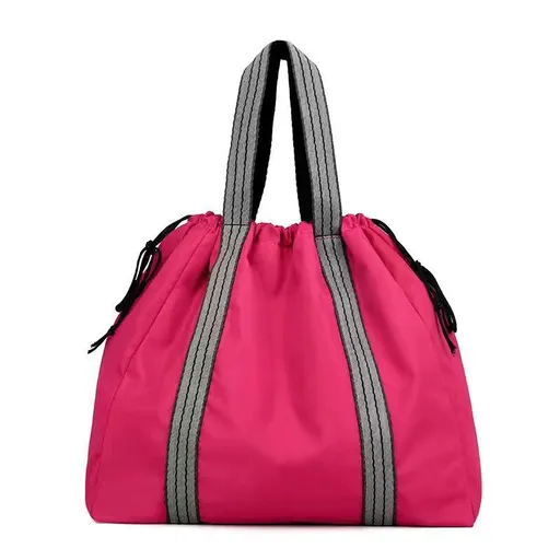 Large Yoga Mat Bag Nylon Drawstring Carry Bag with Wide Shoulder Strap - Rose Red