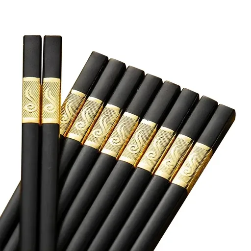 10Pairs Premium Fiberglass Reusable Chopsticks - Dishwasher Safe - Golden-3