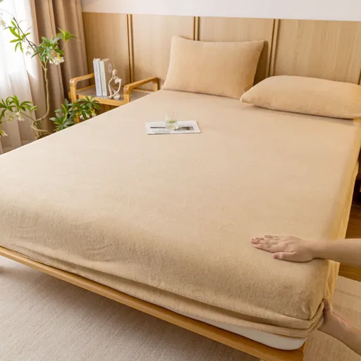 Khaki Plush Crystal Velvet Fitted Sheet - Ultra Soft, Warm & Thick for Winter (138x190+36cm)