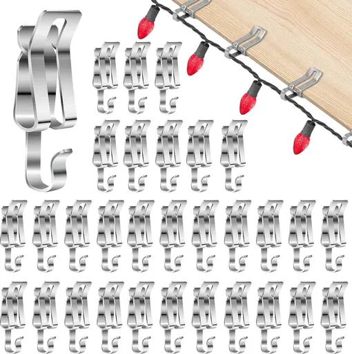 50 Piece Metal Gutter Clips for Outdoor String Lights, Compatible with Tile and Roof Edges
