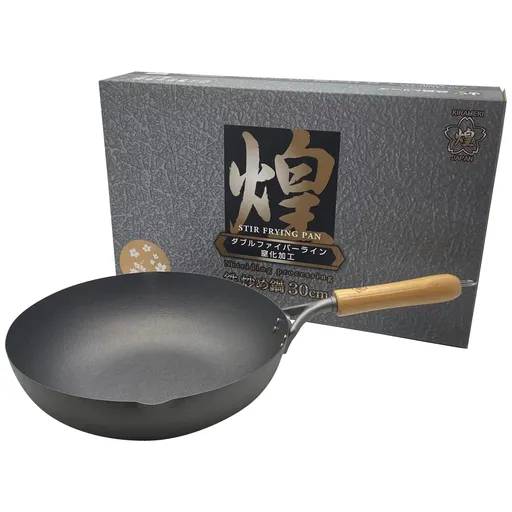 Kirameki Premium Cast Iron Nitriding Processing Stir-fry Wok (Made in Japan) - 30cm