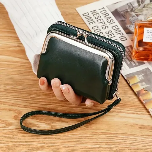 Vintage Leather Mini Bag, classic kiss-lock closure, multi-layer compartment storage, lightweight and portable, perfect for commuting and going out, an exquisite and elegant choice.(GREEN)